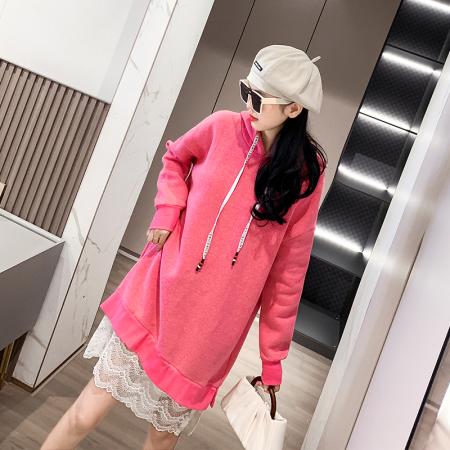 FA51766# 连帽卫衣女中长款连衣裙假两件宽松加肥胖mm大码女装230斤 服裝批發女裝批發服飾貨源