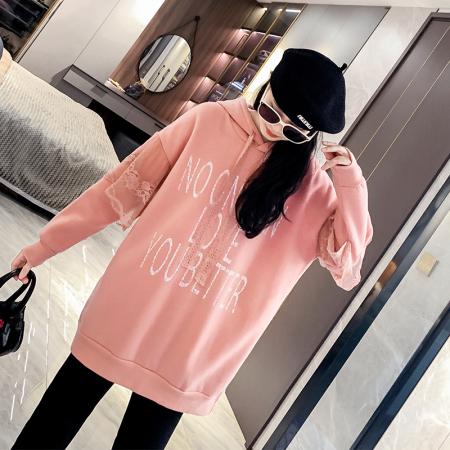 FA51767# 连帽卫衣女加绒宽松显瘦中长款加肥胖MM大码女装230斤 服裝批發女裝批發服飾貨源