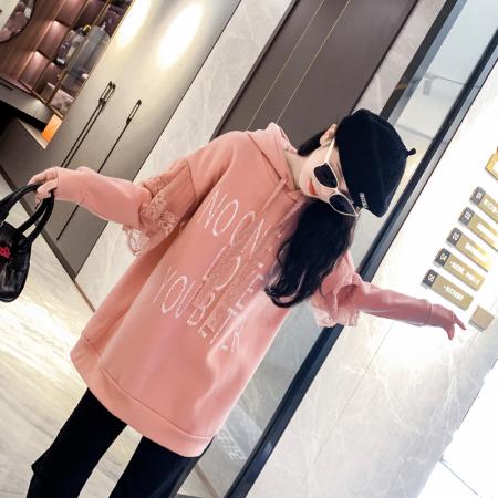 FA51767# 连帽卫衣女加绒宽松显瘦中长款加肥胖MM大码女装230斤 服裝批發女裝批發服飾貨源