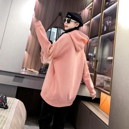 FA51767# 连帽卫衣女加绒宽松显瘦中长款加肥胖MM大码女装230斤 服裝批發女裝批發服飾貨源