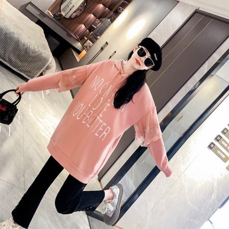 FA51767# 连帽卫衣女加绒宽松显瘦中长款加肥胖MM大码女装230斤 服裝批發女裝批發服飾貨源
