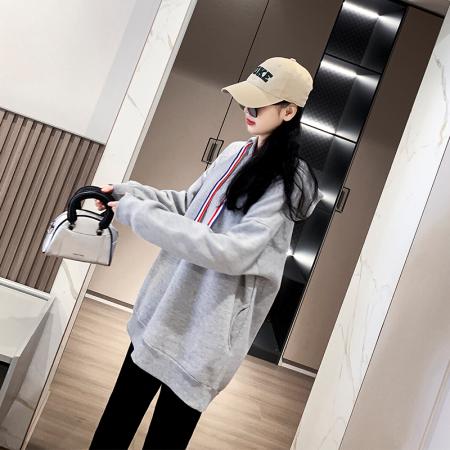 FA51768# 连帽卫衣中长款加绒宽松显瘦加肥胖MM大码女装200斤 服裝批發女裝批發服飾貨源