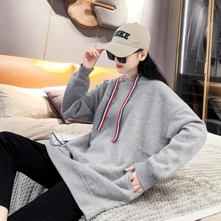 FA51768# 连帽卫衣中长款加绒宽松显瘦加肥胖MM大码女装200斤 服裝批發女裝批發服飾貨源