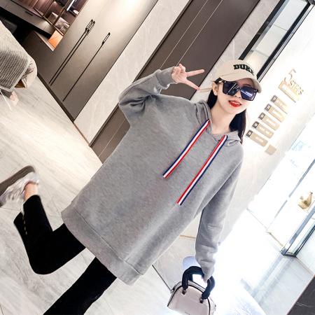 FA51768# 连帽卫衣中长款加绒宽松显瘦加肥胖MM大码女装200斤 服裝批發女裝批發服飾貨源