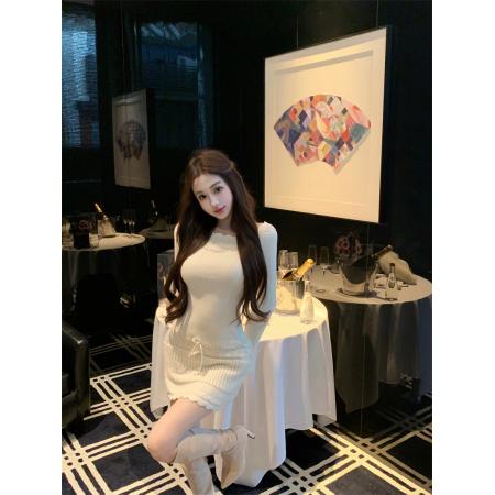 FA51776# 浪漫时分气质长袖花边针织连衣裙 服裝批發女裝批發服飾貨源