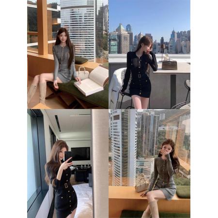 FA51782# 韩国丹茵茵千金穿搭针织毛衣连衣裙百搭修身精致生日party小礼裙 服裝批發女裝批發服飾貨源