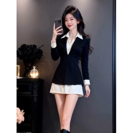 FA51787# 轻奢气质高级感假两件连衣裙春季新款小个子短裙法式裙子女装 服裝批發女裝批發服飾貨源