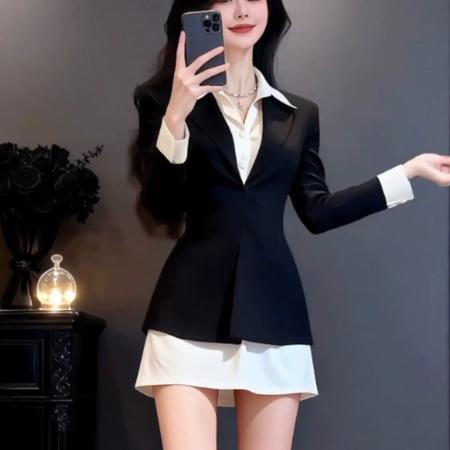 FA51787# 轻奢气质高级感假两件连衣裙春季新款小个子短裙法式裙子女装 服裝批發女裝批發服飾貨源