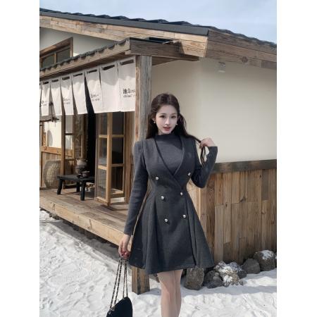 FA51789# 冬季法式气质针织打底衫+毛呢背心裙两件套女 服裝批發女裝批發服飾貨源