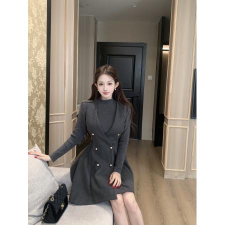 FA51789# 冬季法式气质针织打底衫+毛呢背心裙两件套女 服裝批發女裝批發服飾貨源