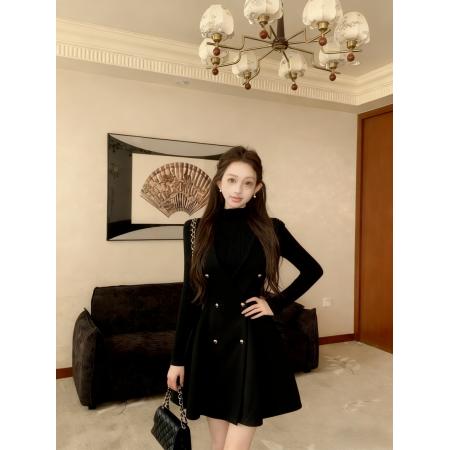 FA51789# 冬季法式气质针织打底衫+毛呢背心裙两件套女 服裝批發女裝批發服飾貨源