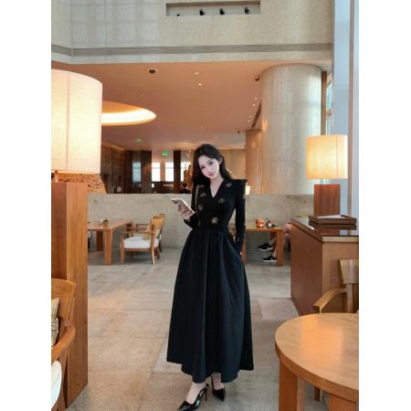 FA51792# 法式新款烫钻太阳花长袖时尚显瘦气质连衣裙过膝内搭裙 服裝批發女裝批發服飾貨源