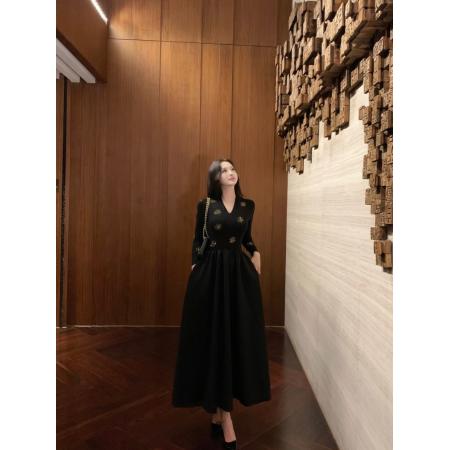 FA51792# 法式新款烫钻太阳花长袖时尚显瘦气质连衣裙过膝内搭裙 服裝批發女裝批發服飾貨源