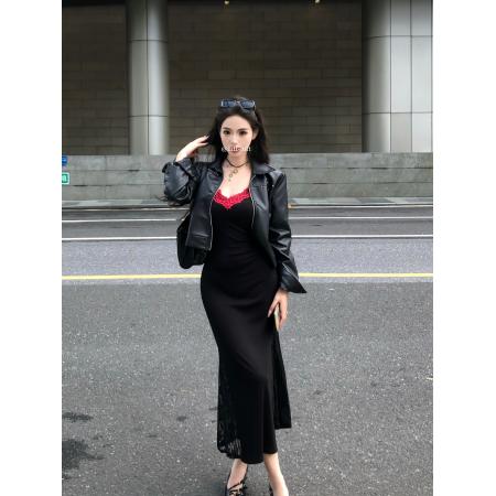 FA51794# 翻领印爱心复古机车黑色短款铆钉皮衣外套 服裝批發女裝批發服飾貨源