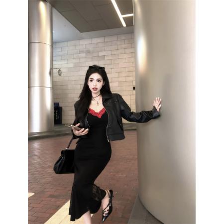 FA51794# 翻领印爱心复古机车黑色短款铆钉皮衣外套 服裝批發女裝批發服飾貨源