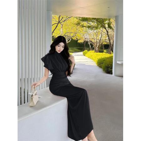 FA51797# 春夏新款气质薄纱褶皱系带罩衫+吊带裙连衣裙两件套 服裝批發女裝批發服飾貨源