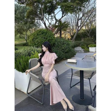 FA51797# 春夏新款气质薄纱褶皱系带罩衫+吊带裙连衣裙两件套 服裝批發女裝批發服飾貨源