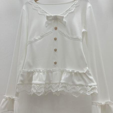 FA51803# 纯欲v领蕾丝花边打底衫冬季修身内搭蝴蝶结针织上衣圣诞节针织衫 服裝批發女裝批發服飾貨源