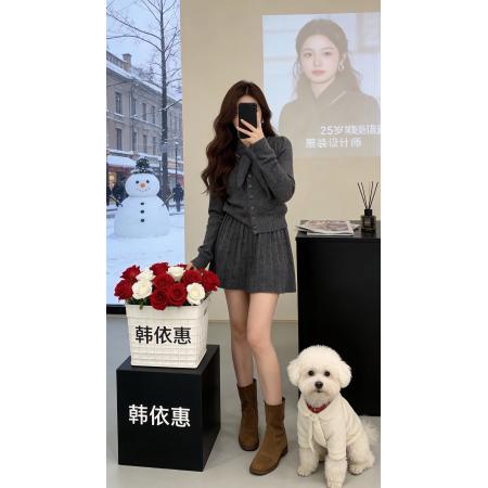 FA51808# 圣诞新年战袍红色针织毛衣套装裙子女秋冬季小个子香风高级感穿搭 服裝批發女裝批發服飾貨源