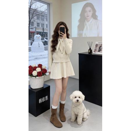 FA51808# 圣诞新年战袍红色针织毛衣套装裙子女秋冬季小个子香风高级感穿搭 服裝批發女裝批發服飾貨源