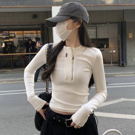 FA51812# 美式短款上衣女秋季内搭打底独特酷飒拽姐搭配长袖T恤 服裝批發女裝批發服飾貨源