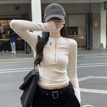 FA51812# 美式短款上衣女秋季内搭打底独特酷飒拽姐搭配长袖T恤 服裝批發女裝批發服飾貨源