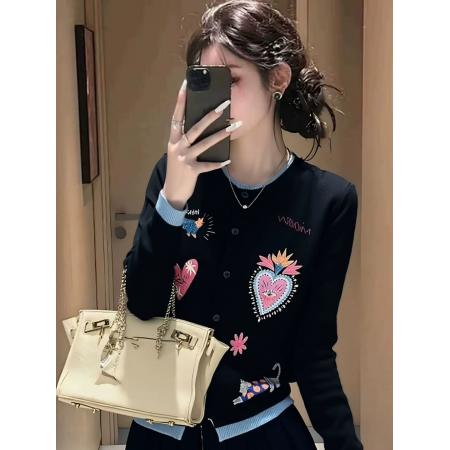 FA51816# 藏蓝色毛衣套装女新款秋冬穿搭一整套提花上衣 服裝批發女裝批發服飾貨源