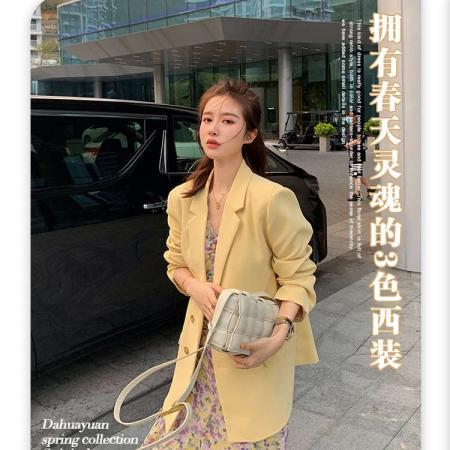 FA51818# 黄色小西装外套女春秋新款高级感盐系炸街网红薄款西服上衣潮 服裝批發女裝批發服飾貨源