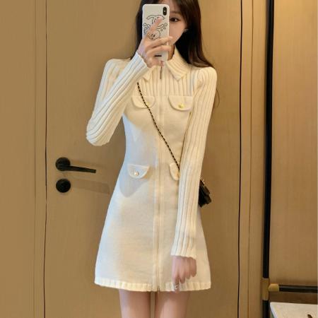 FA51819# 名媛连衣裙秋装女款新款高级感气质修身显瘦针织裙子 服裝批發女裝批發服飾貨源