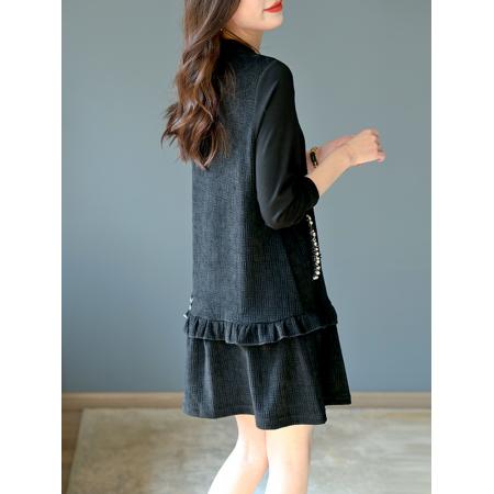 FA51821# 春季新款亮丝钉珠拼接连衣裙女装高级感荷叶边显瘦裙子 服裝批發女裝批發服飾貨源