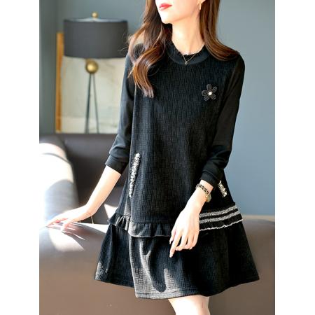 FA51821# 春季新款亮丝钉珠拼接连衣裙女装高级感荷叶边显瘦裙子 服裝批發女裝批發服飾貨源