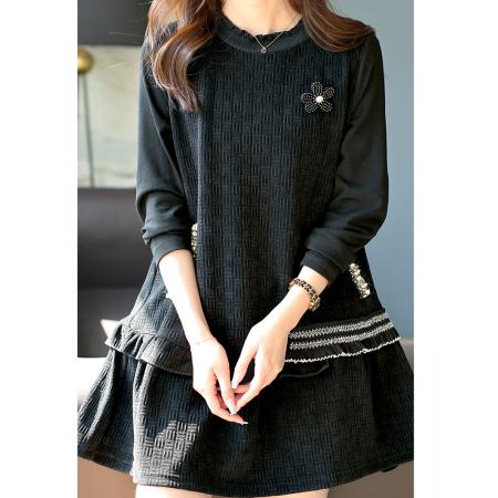 FA51821# 春季新款亮丝钉珠拼接连衣裙女装高级感荷叶边显瘦裙子 服裝批發女裝批發服飾貨源