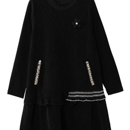 FA51821# 春季新款亮丝钉珠拼接连衣裙女装高级感荷叶边显瘦裙子 服裝批發女裝批發服飾貨源