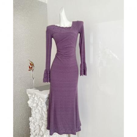 FA51822# 凌茜恣恋空圣诞穿搭法式针织连衣裙女冬装巨好看鱼尾蕾丝长裙 服裝批發女裝批發服飾貨源