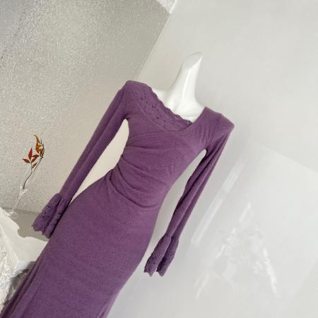 FA51822# 凌茜恣恋空圣诞穿搭法式针织连衣裙女冬装巨好看鱼尾蕾丝长裙 服裝批發女裝批發服飾貨源