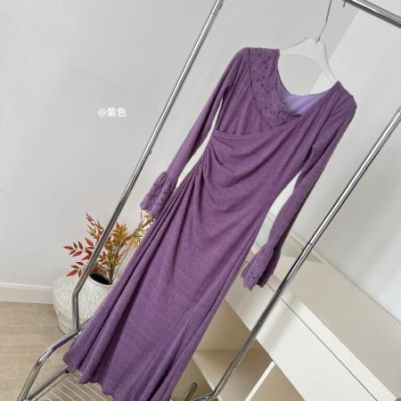 FA51822# 凌茜恣恋空圣诞穿搭法式针织连衣裙女冬装巨好看鱼尾蕾丝长裙 服裝批發女裝批發服飾貨源