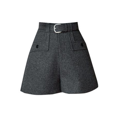 FA51823# 休闲短裤女秋冬新款高腰西装毛呢短裤口袋呢子A字阔腿裤 服裝批發女裝批發服飾貨源