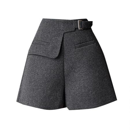 FA51825# 休闲短裤女秋冬新款高腰西装毛呢短裤口袋呢子A字阔腿裤 服裝批發女裝批發服飾貨源