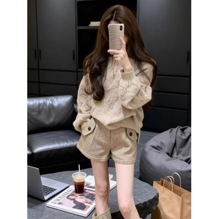 FA51829# 秋冬新款独特设计感上衣慵懒风复古提花针织衫毛衣女休闲短裤 服裝批發女裝批發服飾貨源