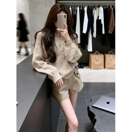FA51829# 秋冬新款独特设计感上衣慵懒风复古提花针织衫毛衣女休闲短裤 服裝批發女裝批發服飾貨源