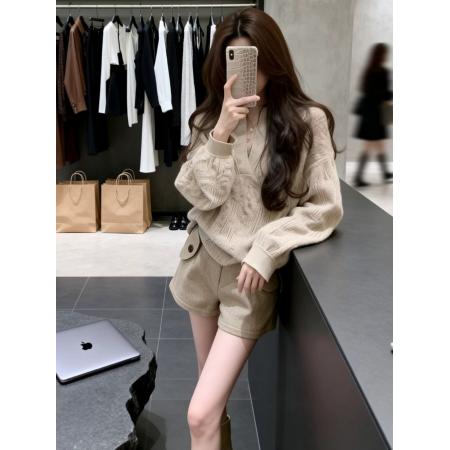 FA51829# 秋冬新款独特设计感上衣慵懒风复古提花针织衫毛衣女休闲短裤 服裝批發女裝批發服飾貨源