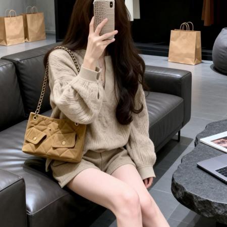 FA51829# 秋冬新款独特设计感上衣慵懒风复古提花针织衫毛衣女休闲短裤 服裝批發女裝批發服飾貨源