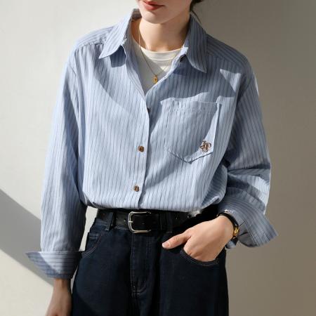 FA51835# 春秋高级感条纹衬衫女设计感小众OL职业通勤叠穿长袖衬衣 服裝批發女裝批發服飾貨源