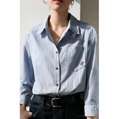 FA51835# 春秋高级感条纹衬衫女设计感小众OL职业通勤叠穿长袖衬衣 服裝批發女裝批發服飾貨源