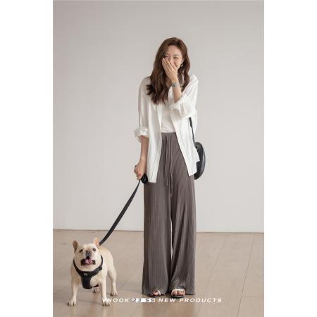 FA51836# 长袖衬衫上衣女设计感小众春夏新款宽松翻领休闲褶皱防晒衫 服裝批發女裝批發服飾貨源