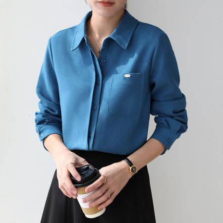 FA51838# 免烫磨毛衬衫女秋冬新款基础百搭多巴胺polo领长袖打底衫 服裝批發女裝批發服飾貨源