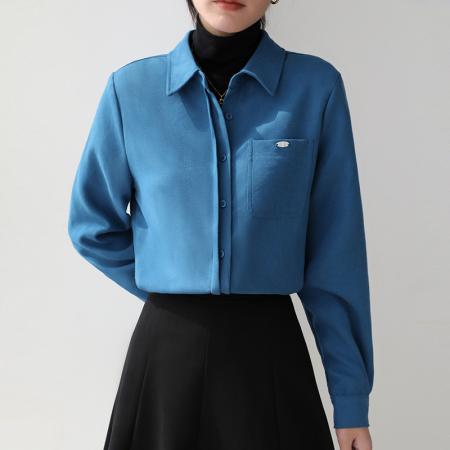 FA51838# 免烫磨毛衬衫女秋冬新款基础百搭多巴胺polo领长袖打底衫 服裝批發女裝批發服飾貨源