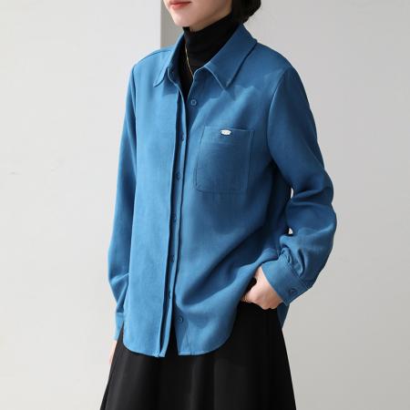 FA51838# 免烫磨毛衬衫女秋冬新款基础百搭多巴胺polo领长袖打底衫 服裝批發女裝批發服飾貨源