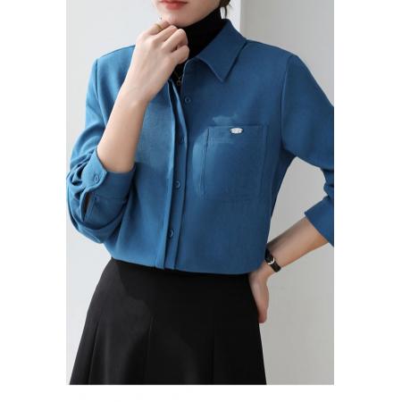 FA51838# 免烫磨毛衬衫女秋冬新款基础百搭多巴胺polo领长袖打底衫 服裝批發女裝批發服飾貨源