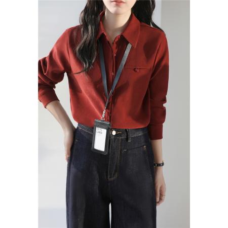 FA51840# 秋冬新款慵懒磨毛职业衬衫女复古翻领过年红衬衣长袖上衣 服裝批發女裝批發服飾貨源
